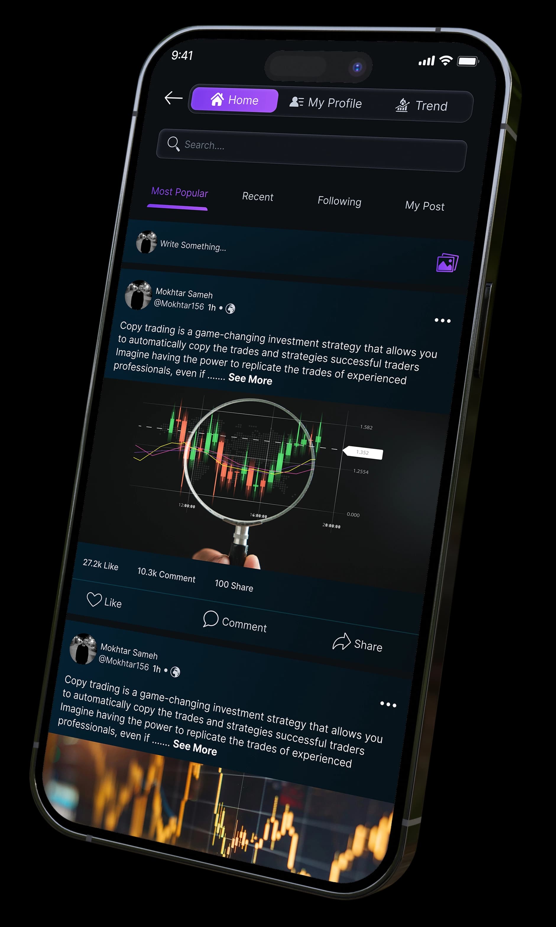 Econnex social trading app shown on a phone mockup
